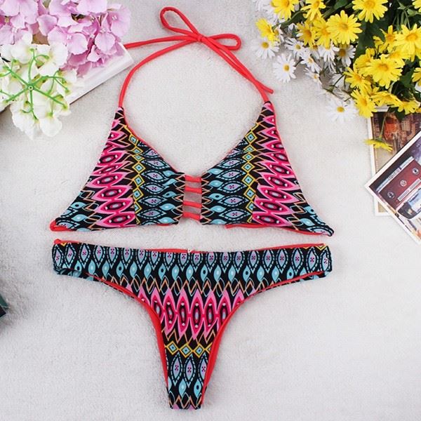 Women Multi‑Print Halter Cut‑Out Bikini Set high quality Women Multi‑Print Halter Cut‑Out Bikini Set high quality