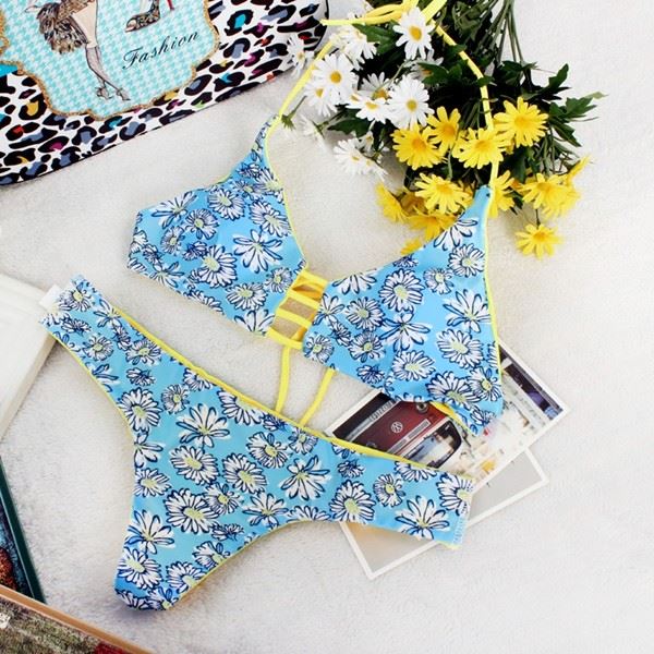 Women Multi‑Print Halter Cut‑Out Bikini Set best Women Multi‑Print Halter Cut‑Out Bikini Set best