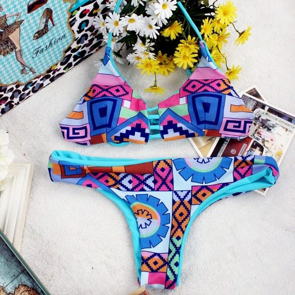 Women Multi‑Print Halter Cut‑Out Bikini Set suppliers Women Multi‑Print Halter Cut‑Out Bikini Set suppliers
